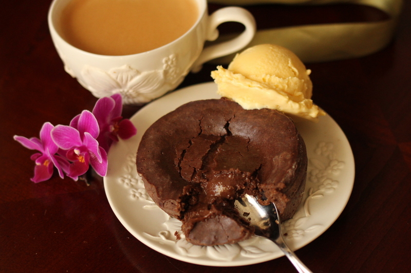 Molten Chocolate Cakes with Coffee Ice Cream